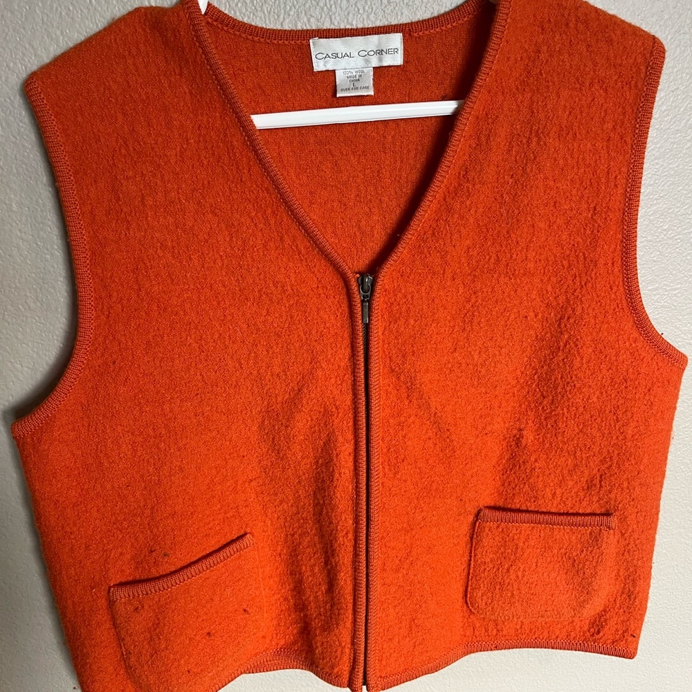 Brand Casual Corner size Large, orange, felt vest.